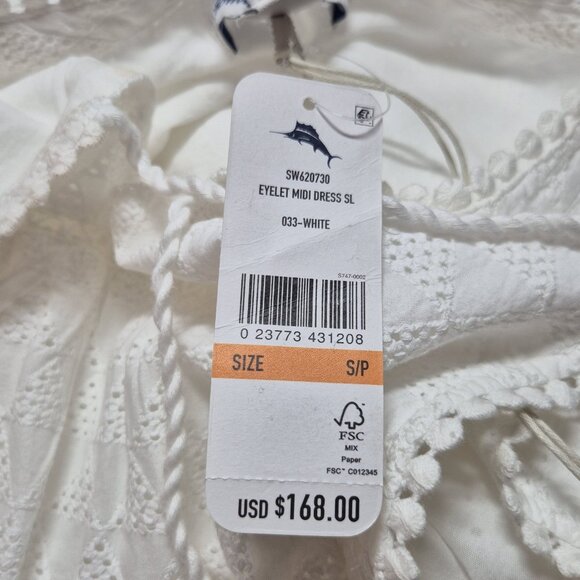 Tommy Bahama Eyelet Midi Dress White Woman’s Size S Ruffle Pockets (20) - Picture 9 of 10